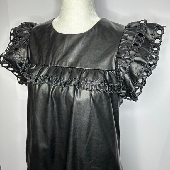 Stellah NWT $168 Small Black Faux Leather Goth Punk Alt Eyelet Babydoll Dress - Picture 4 of 14